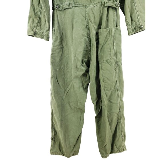 Vintage Green Mens Medium Cotton Twill Coveralls With Button Closure - Picture 4 of 11